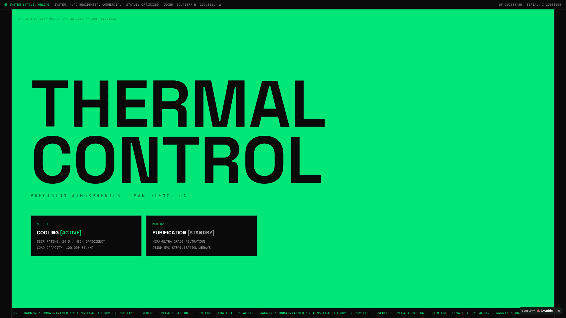 Thermal Control HVAC concept site built in Lovable